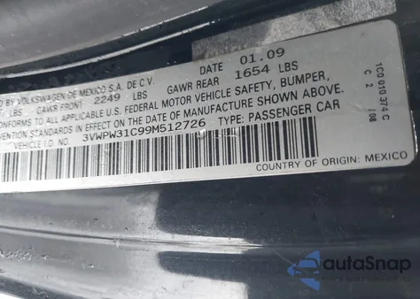 2009 Volkswagen New Beetle 2.5L z USA, uszkodzony, nr VIN 3VWPW31C99M512726